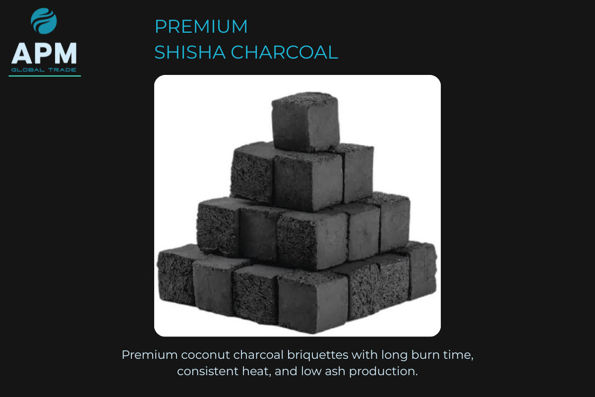 PREMIUM SHISHA CHARCOAL Premium coconut charcoal briquettes with long burn time, consistent heat, and low ash production.